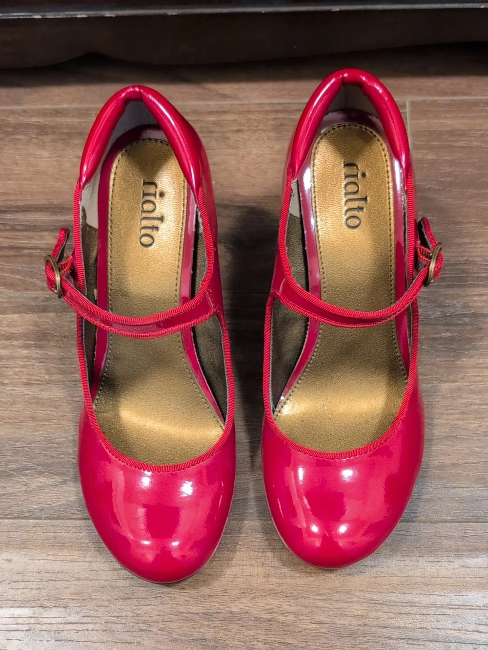 Rialto Bright Red Patent Mary Jane Wedge Heels Vintage Inspired